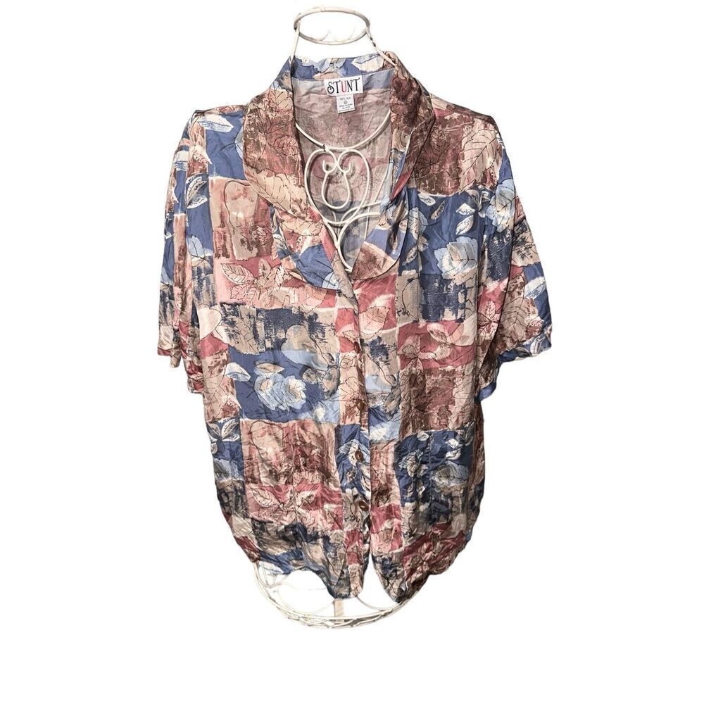 Vintage Stunt Collection Women's 100% Silk Blouse with shoulder pads PLUS Size 2